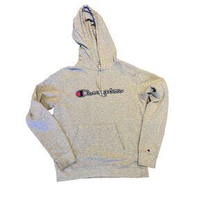 Champion Mens Spell Out Hoodie Sweatshirt Pullover Script Logo Gray Med